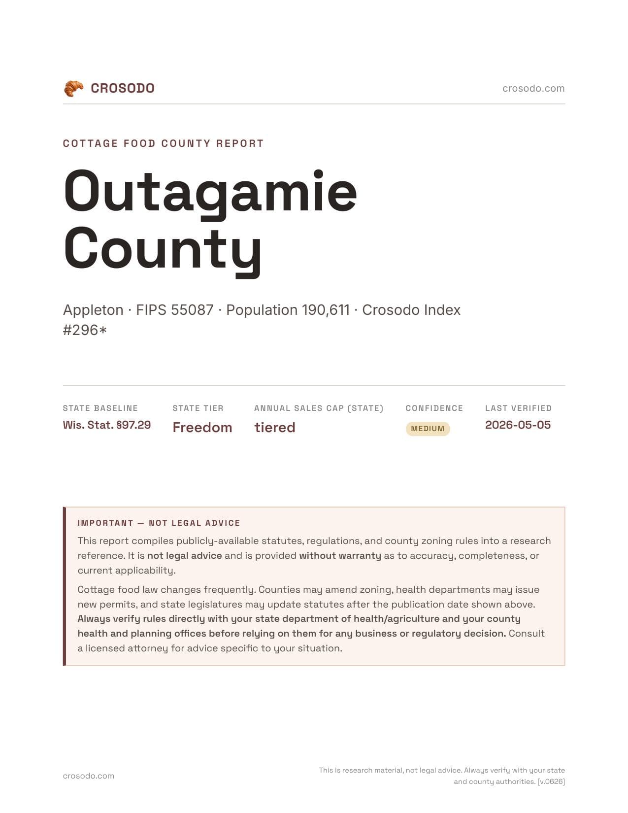 Cover of Outagamie County county cottage food report