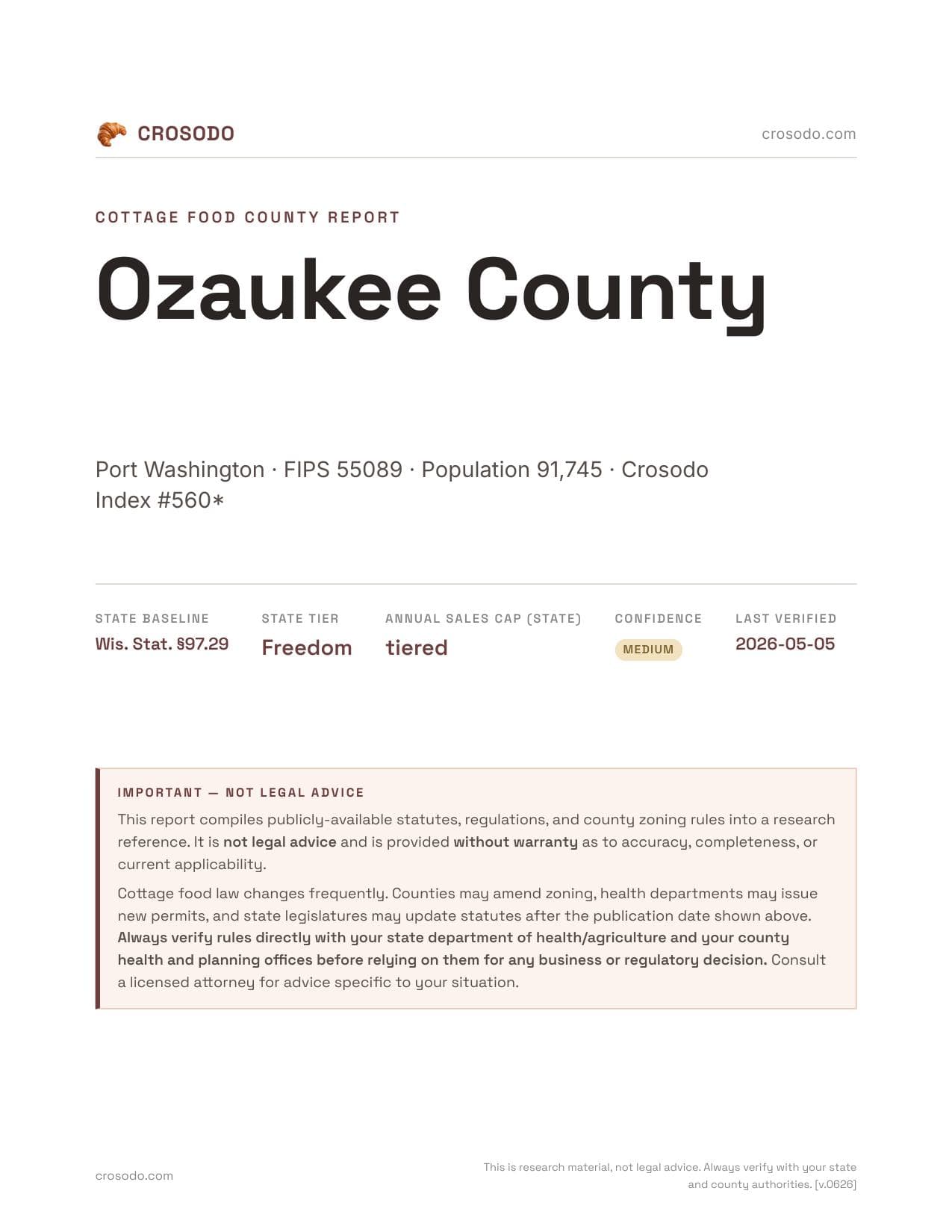 Cover of Ozaukee County county cottage food report