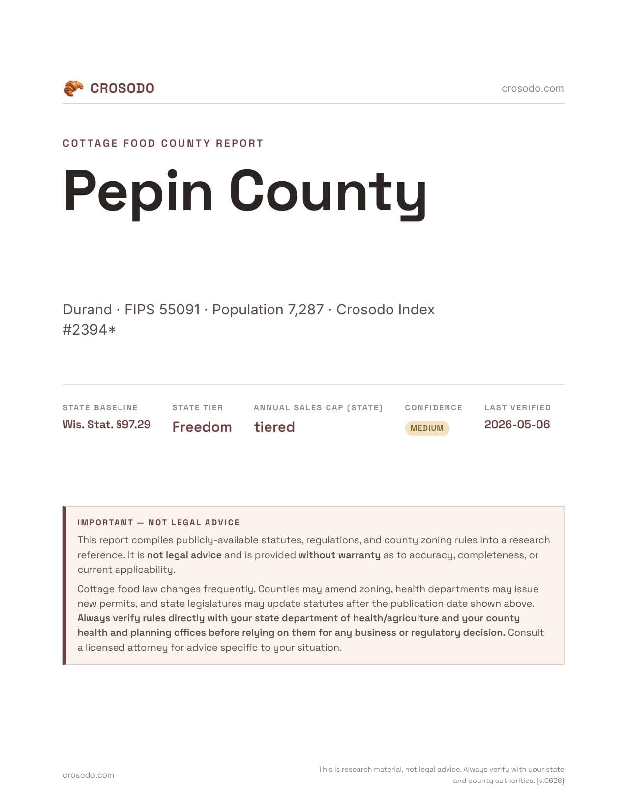 Cover of Pepin County county cottage food report