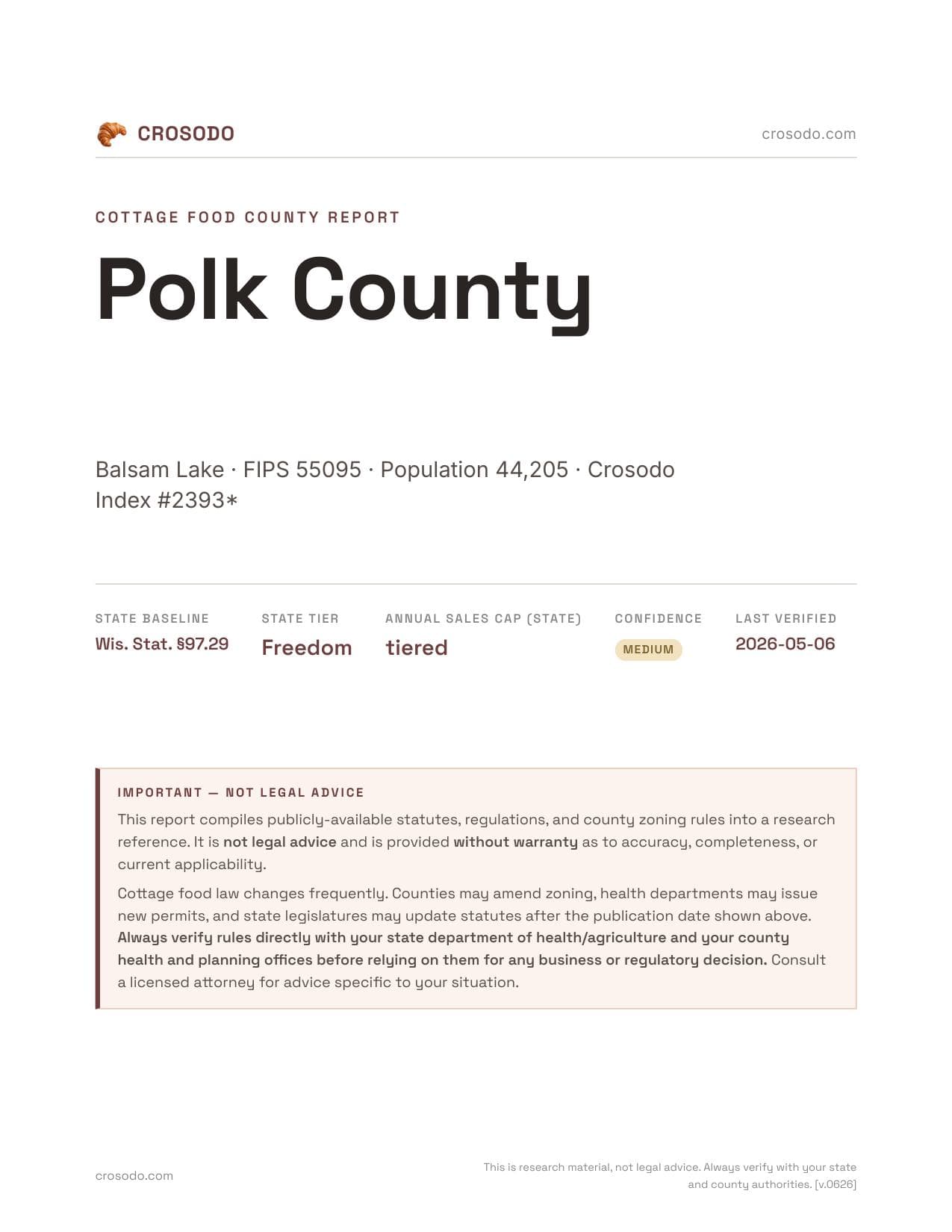 Cover of Polk County county cottage food report