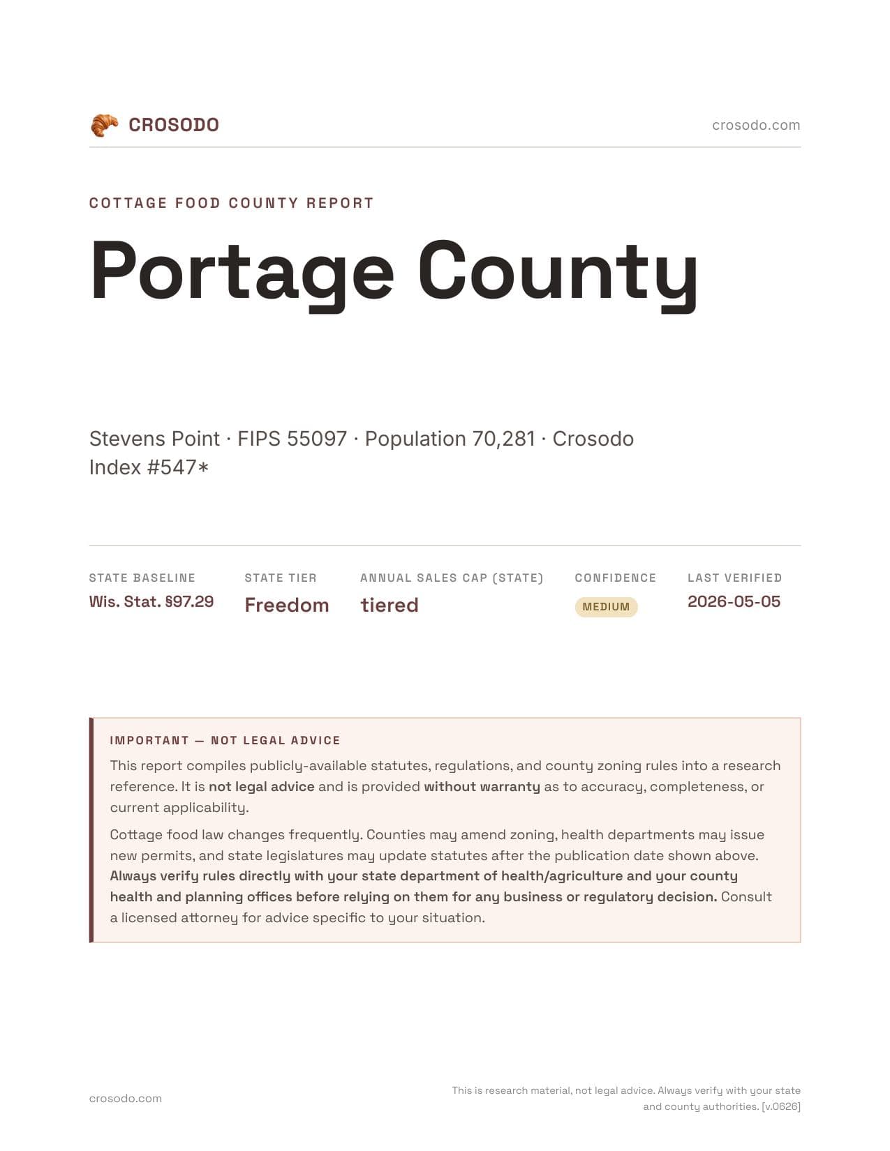 Cover of Portage County county cottage food report