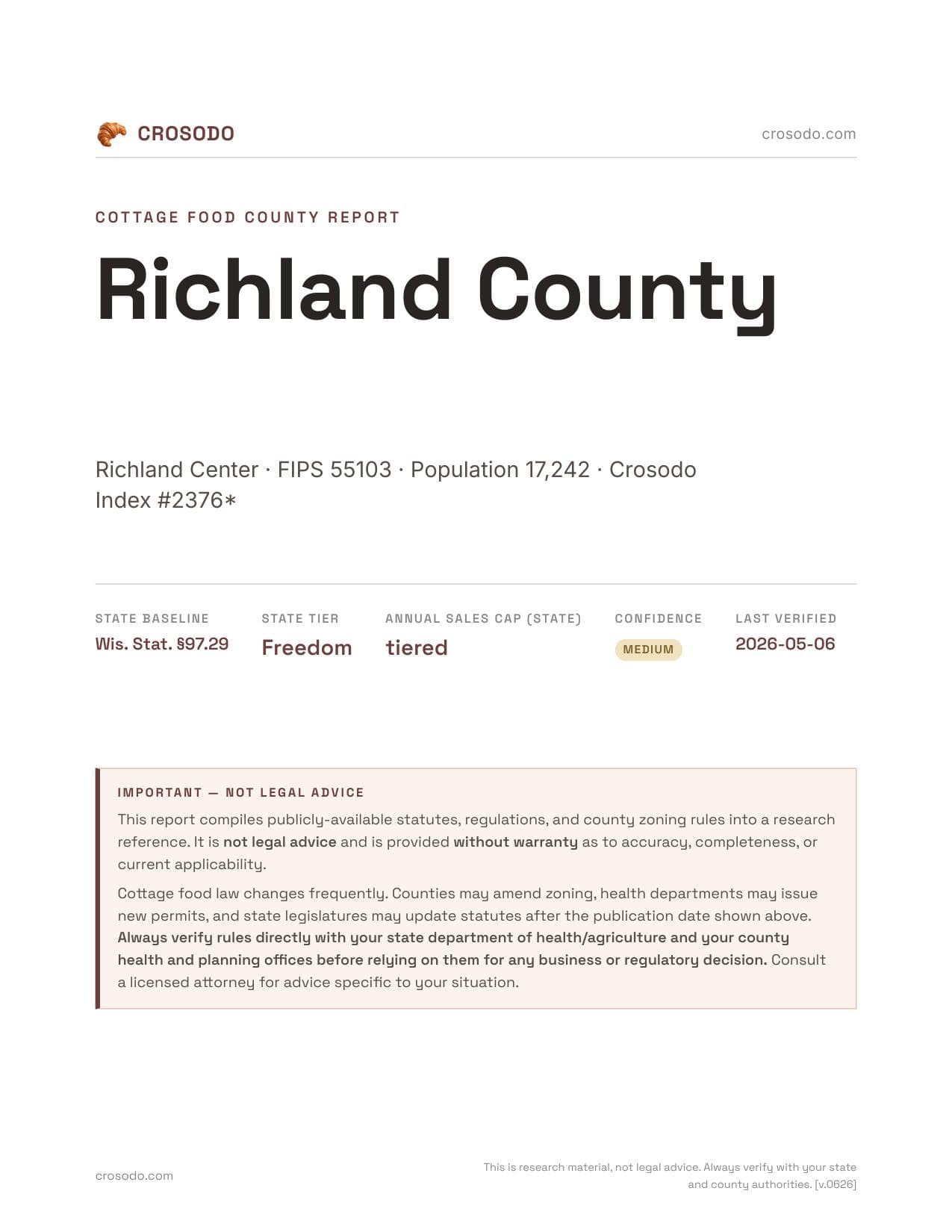 Cover of Richland County county cottage food report