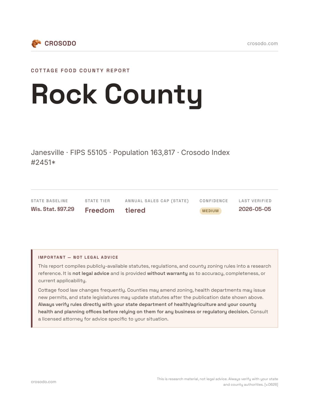 Cover of Rock County county cottage food report