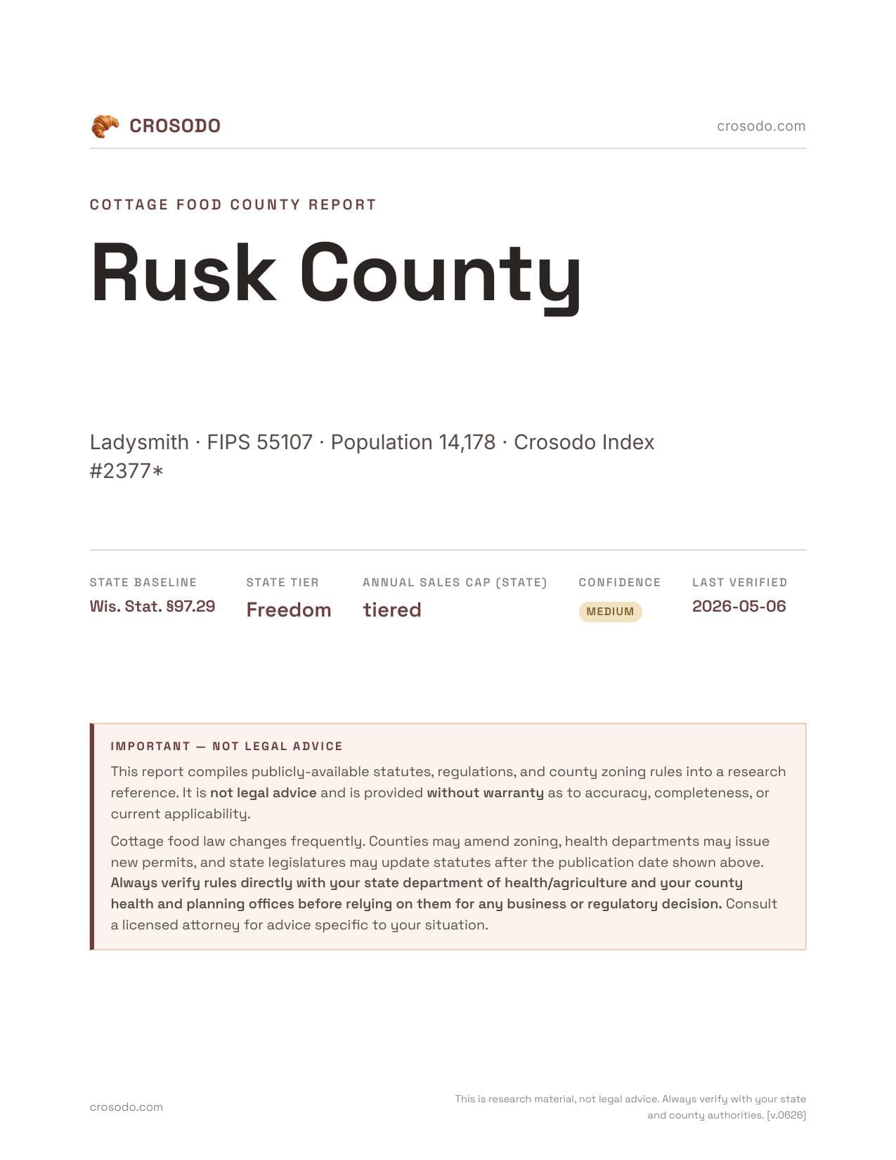 Cover of Rusk County county cottage food report