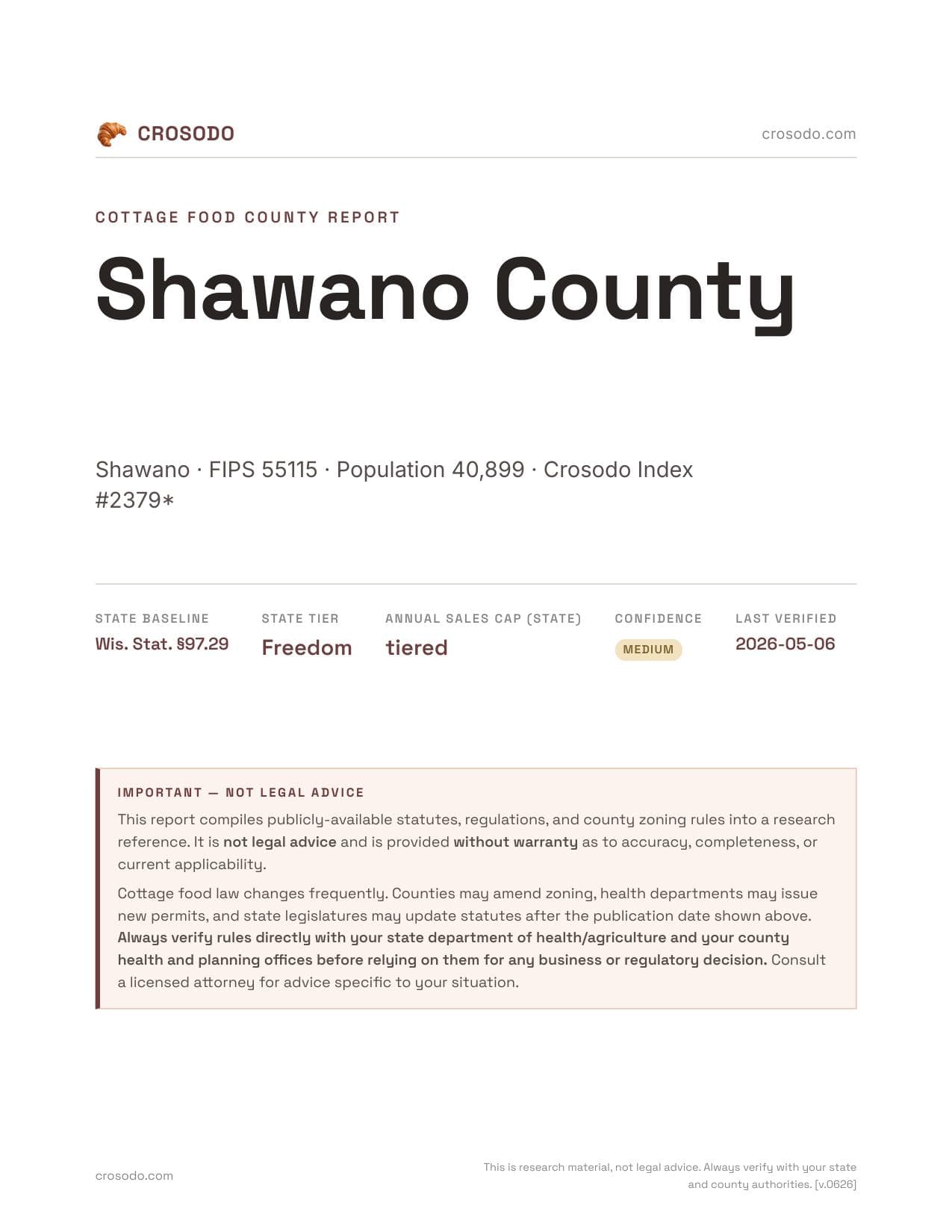 Cover of Shawano County county cottage food report