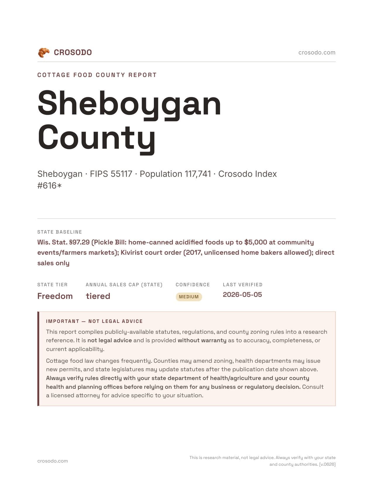Cover of Sheboygan County county cottage food report