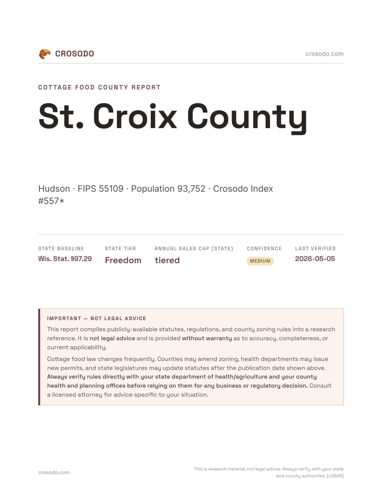 Cover of St. Croix County county cottage food report