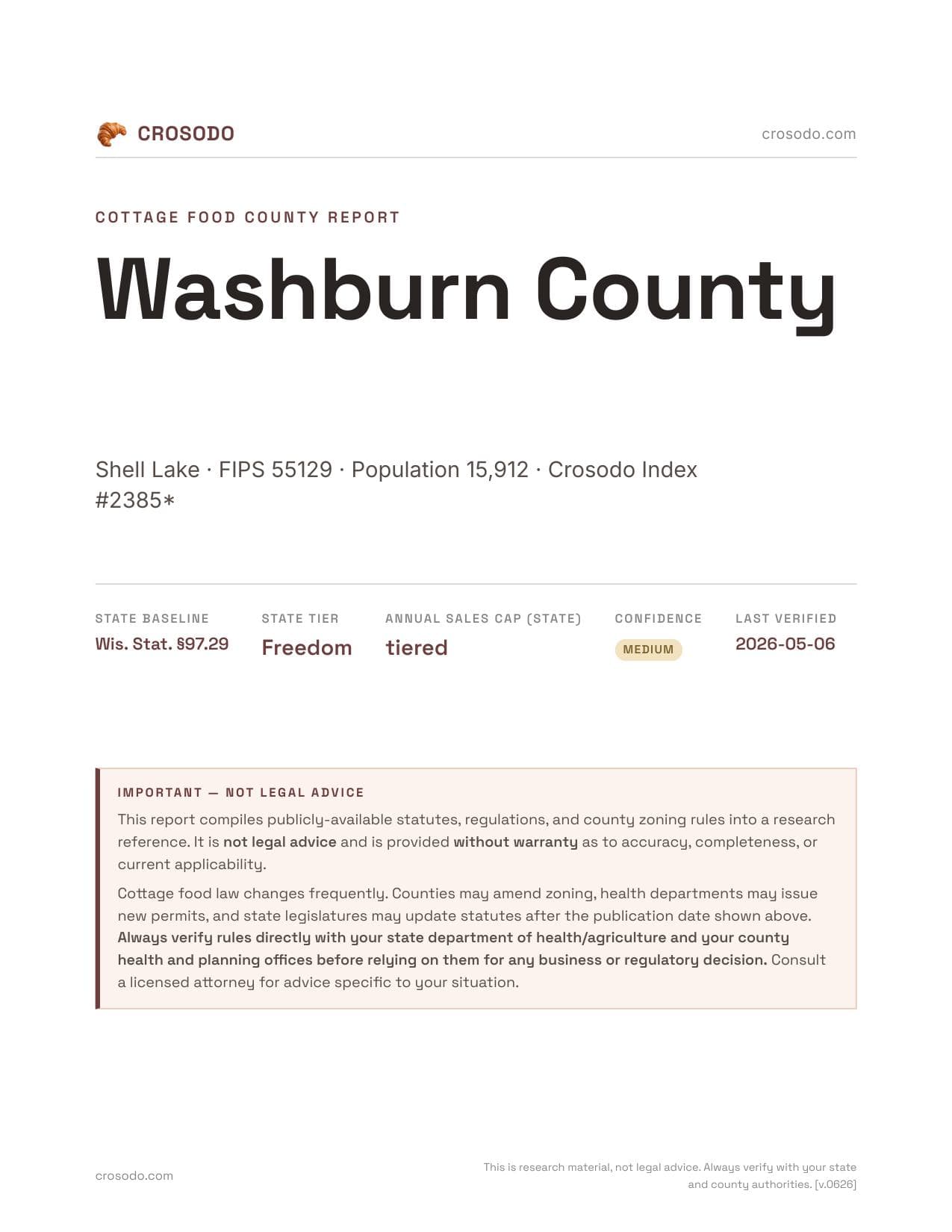 Cover of Washburn County county cottage food report