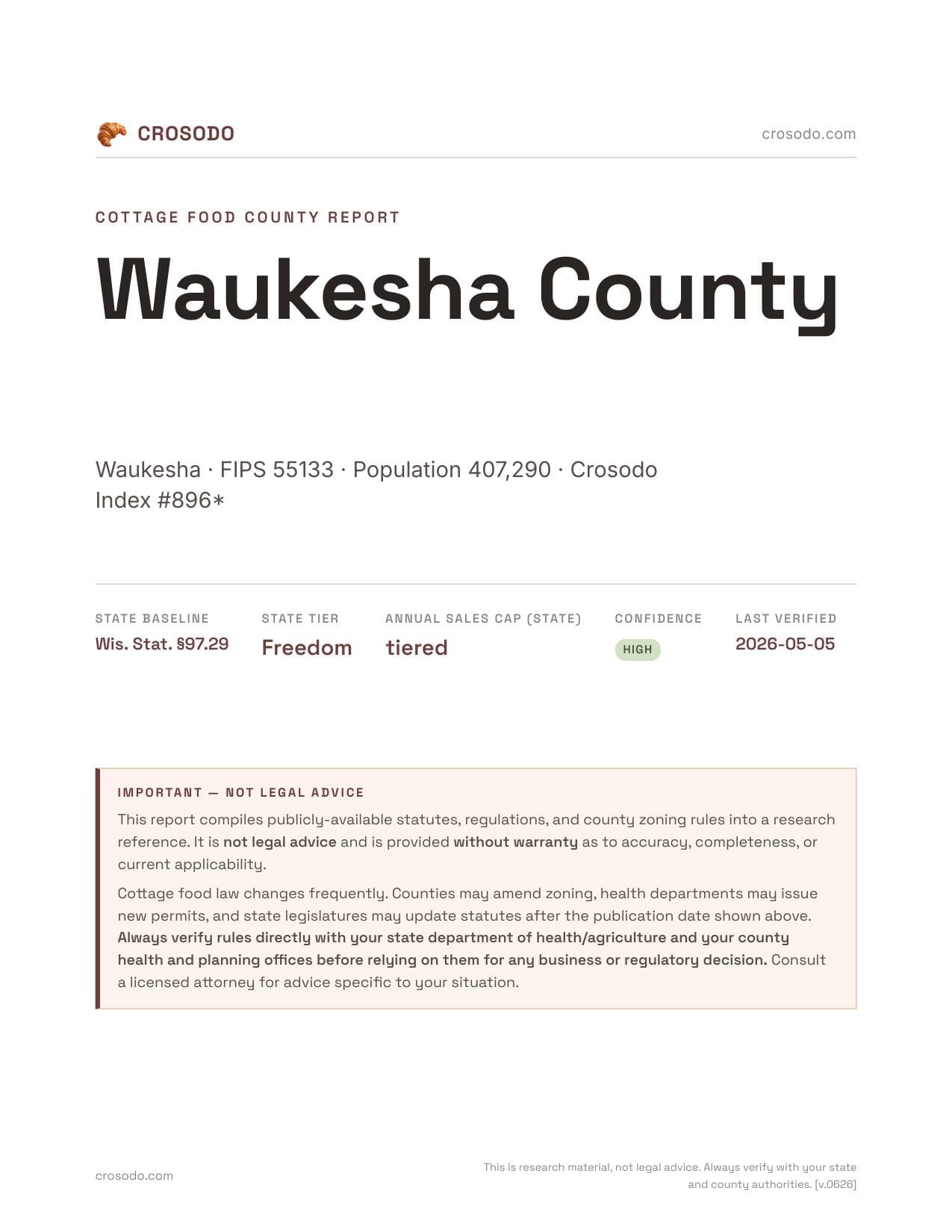 Cover of Waukesha County county cottage food report