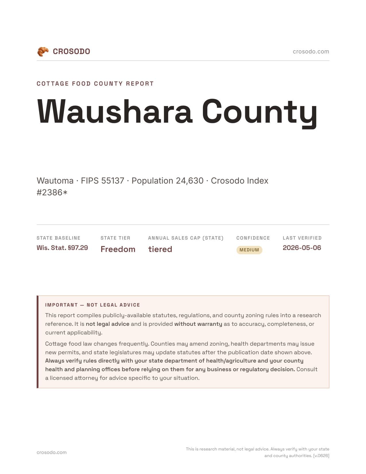 Cover of Waushara County county cottage food report