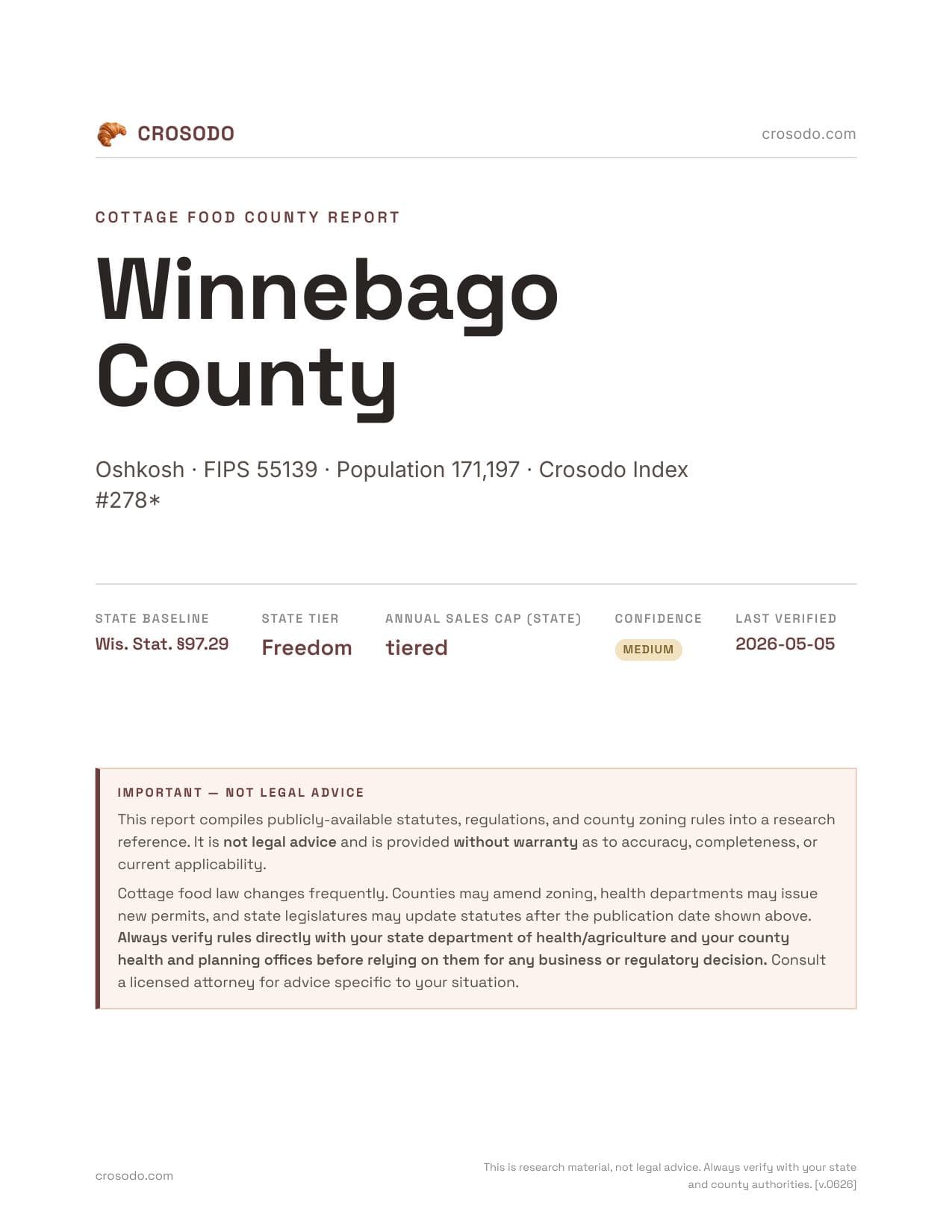 Cover of Winnebago County county cottage food report