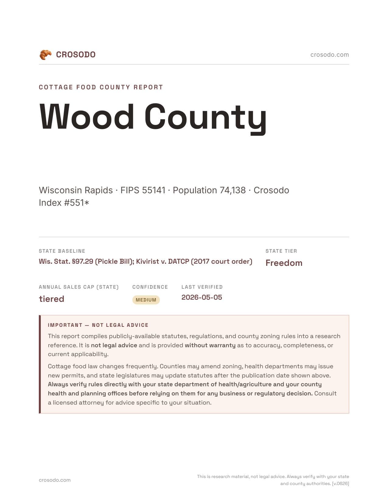 Cover of Wood County county cottage food report