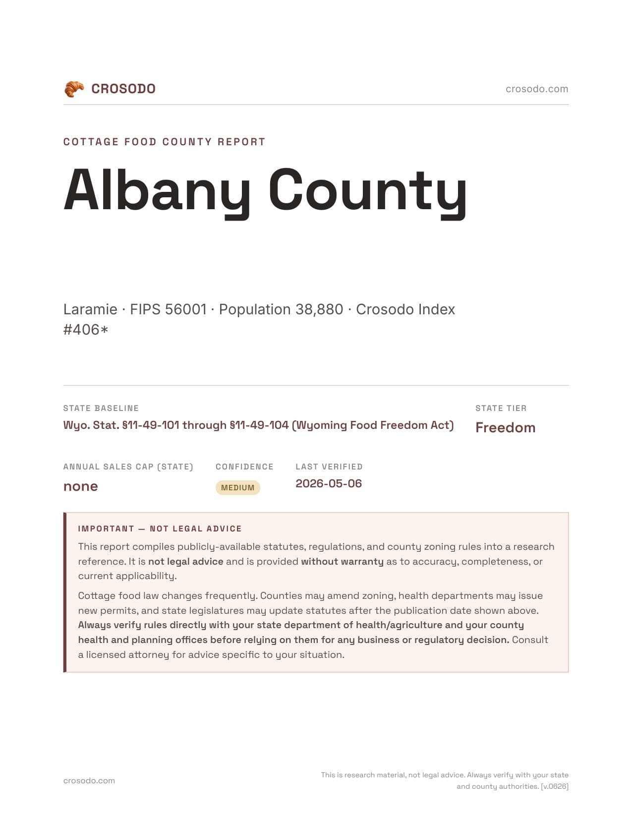 Cover of Albany County county cottage food report