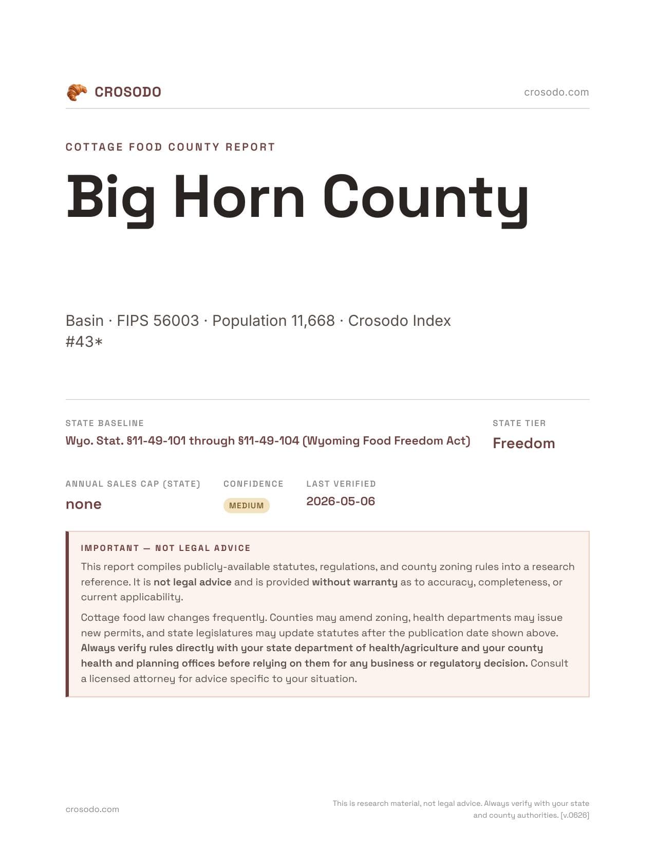 Cover of Big Horn County county cottage food report