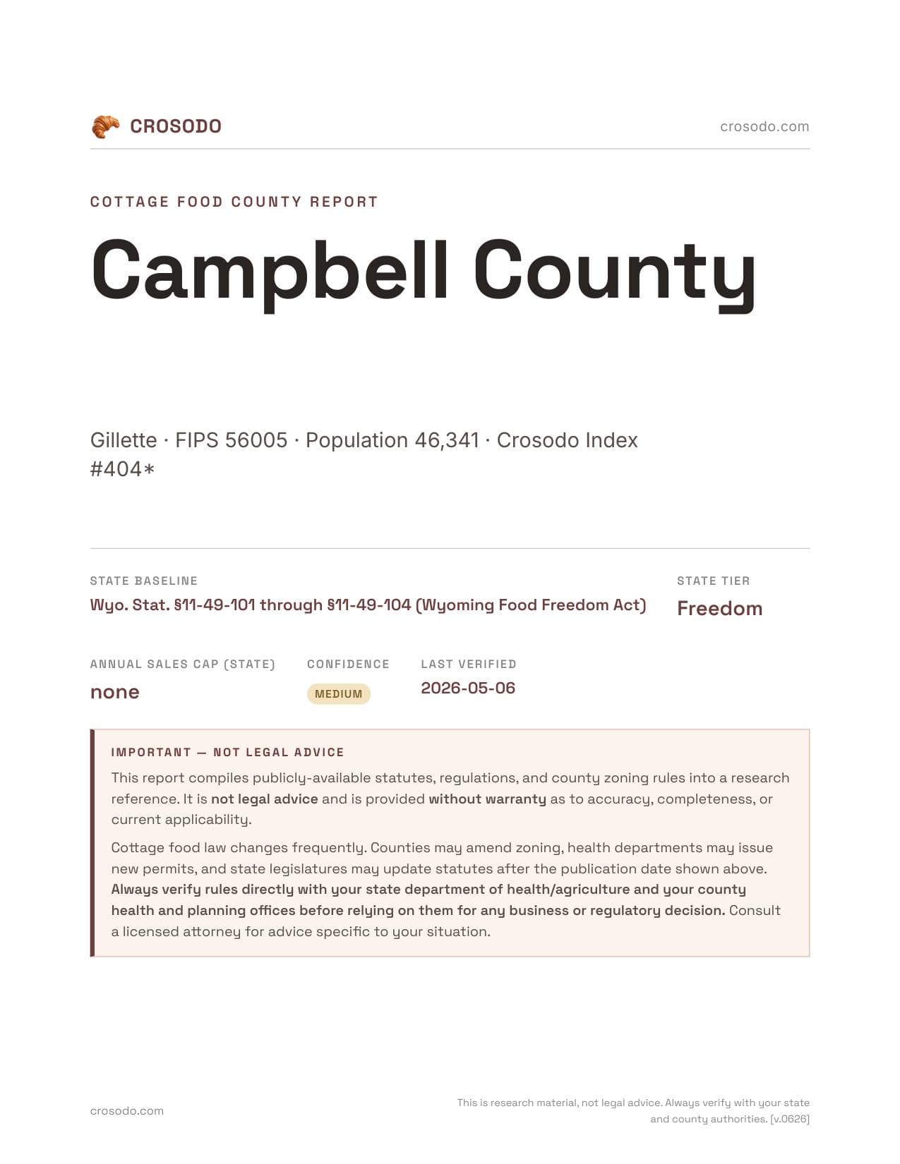 Cover of Campbell County county cottage food report