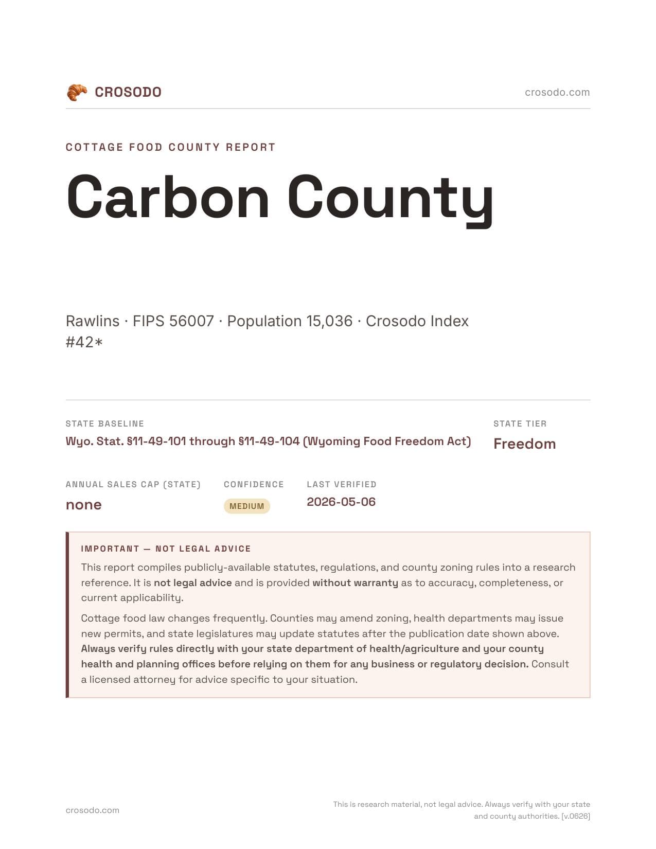 Cover of Carbon County county cottage food report
