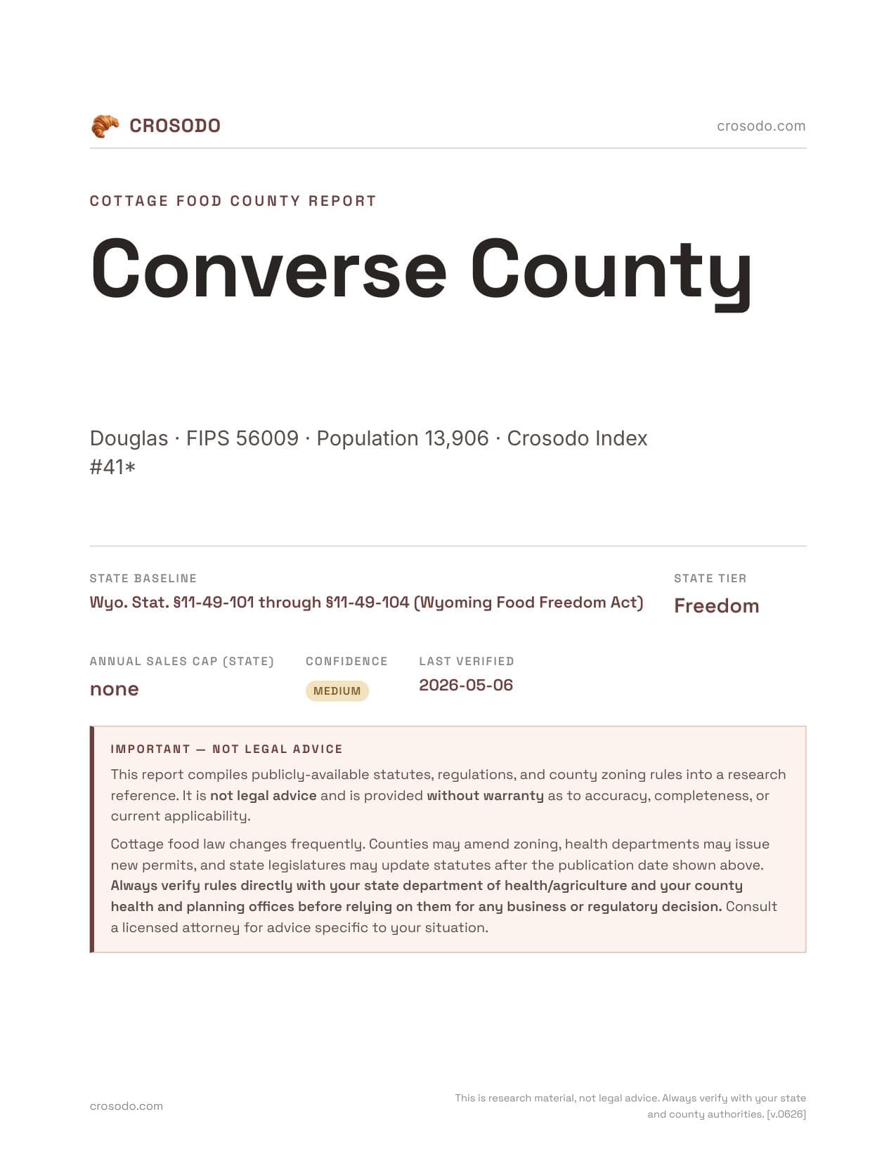 Cover of Converse County county cottage food report