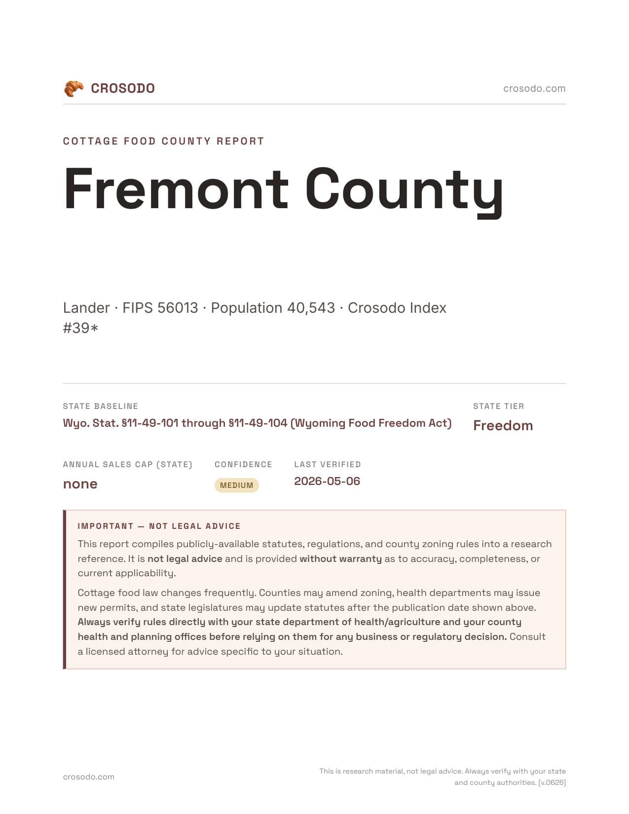 Cover of Fremont County county cottage food report
