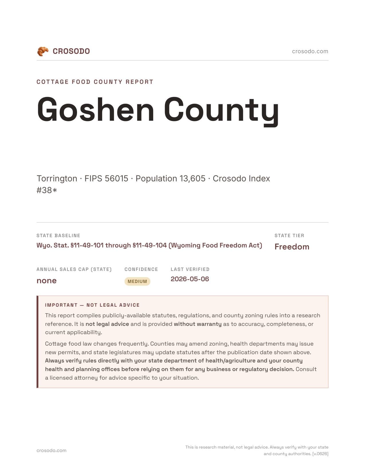 Cover of Goshen County county cottage food report