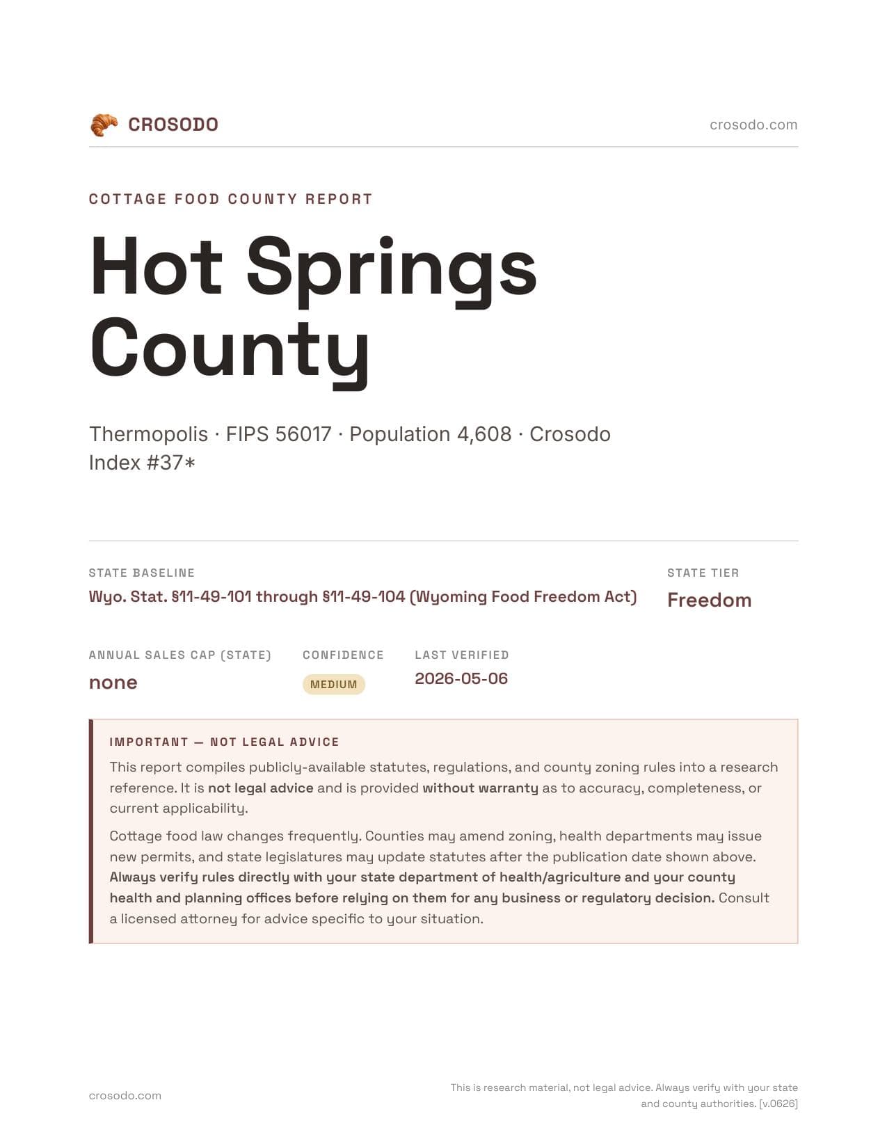 Cover of Hot Springs County county cottage food report