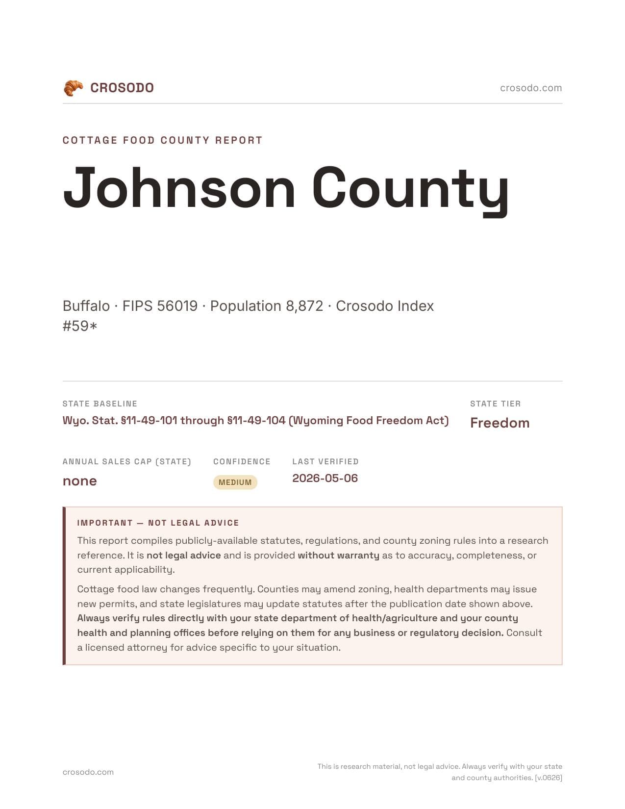 Cover of Johnson County county cottage food report