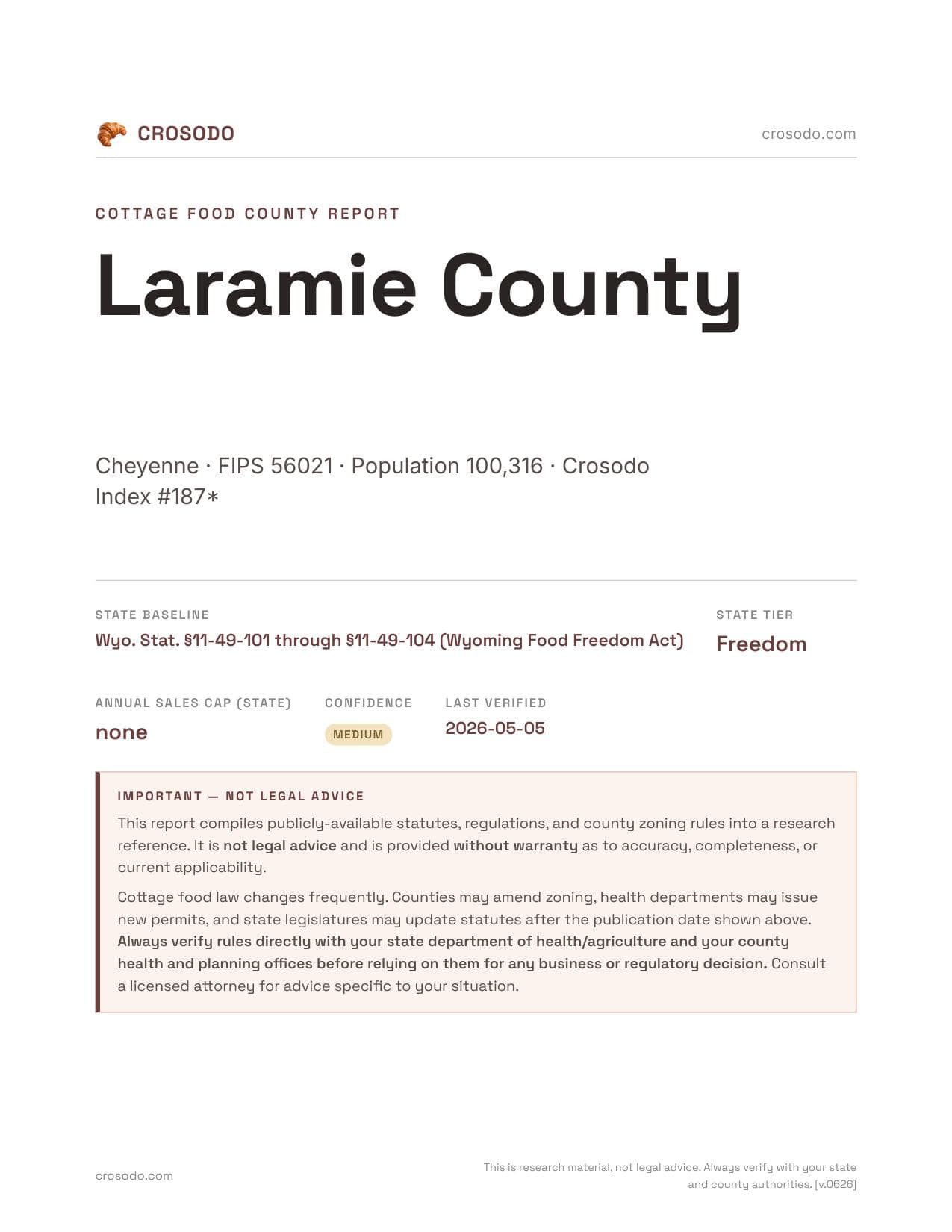 Cover of Laramie County county cottage food report