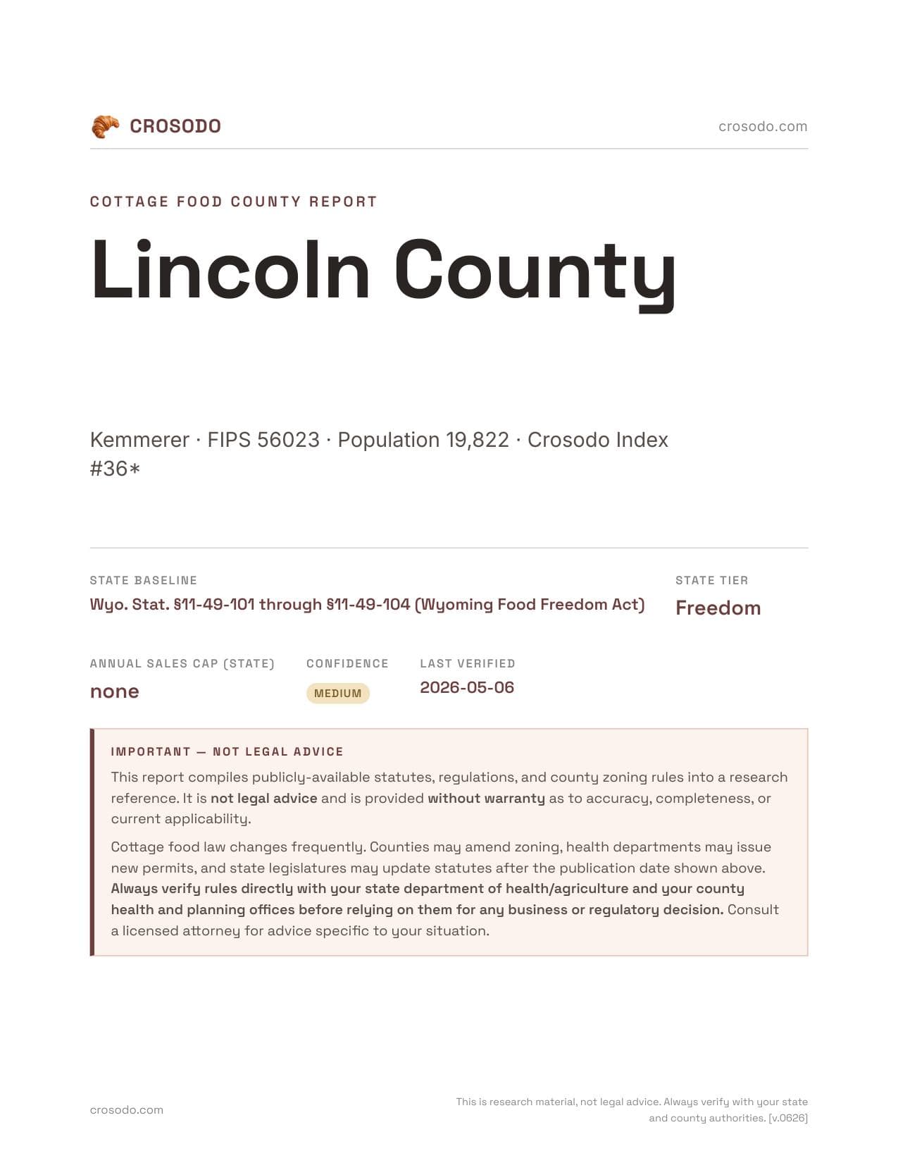 Cover of Lincoln County county cottage food report