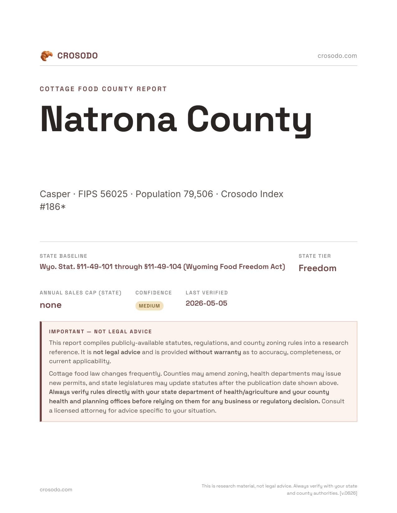 Cover of Natrona County county cottage food report
