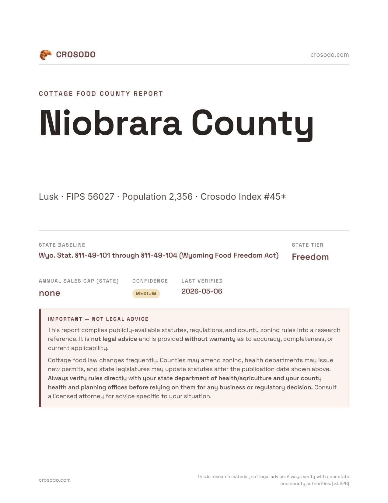 Cover of Niobrara County county cottage food report