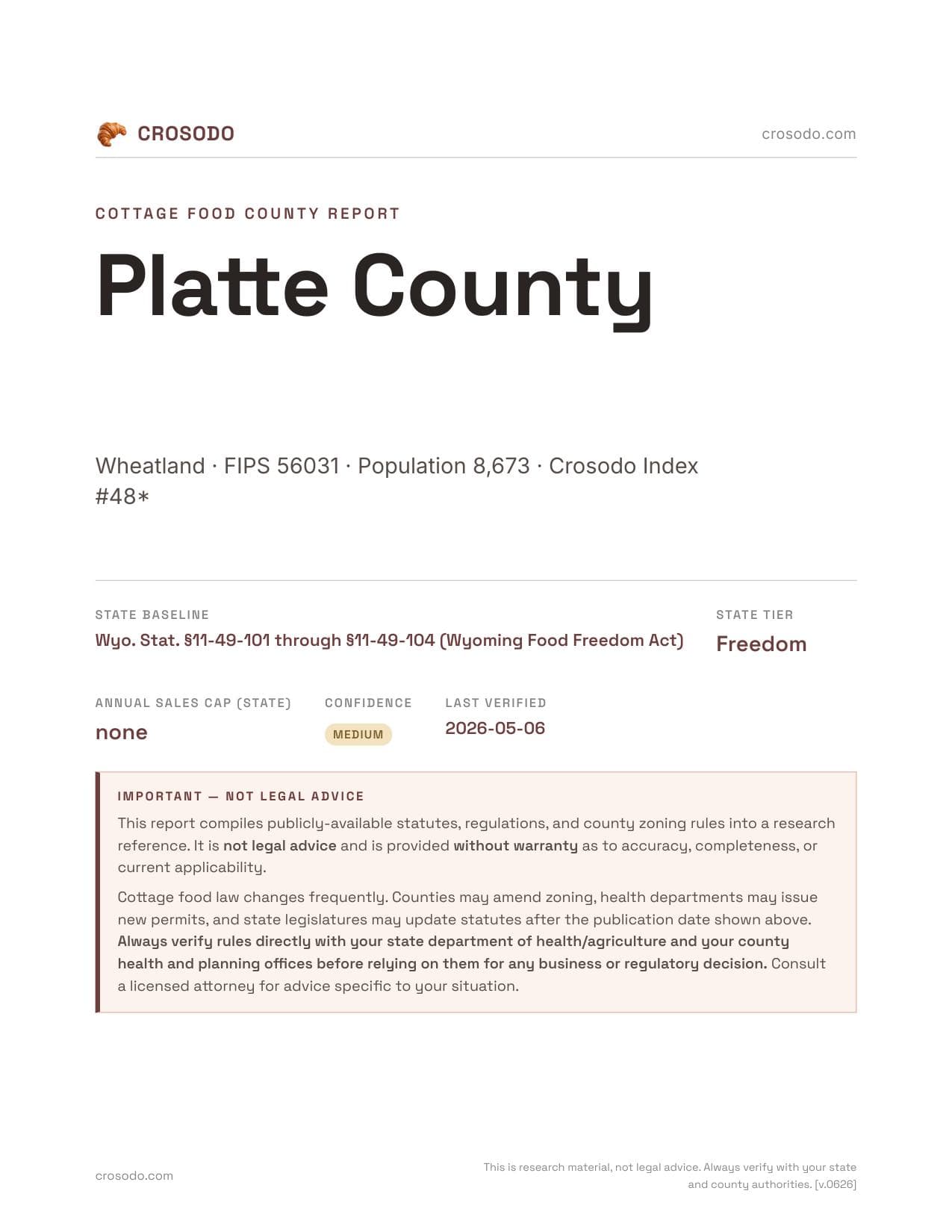 Cover of Platte County county cottage food report