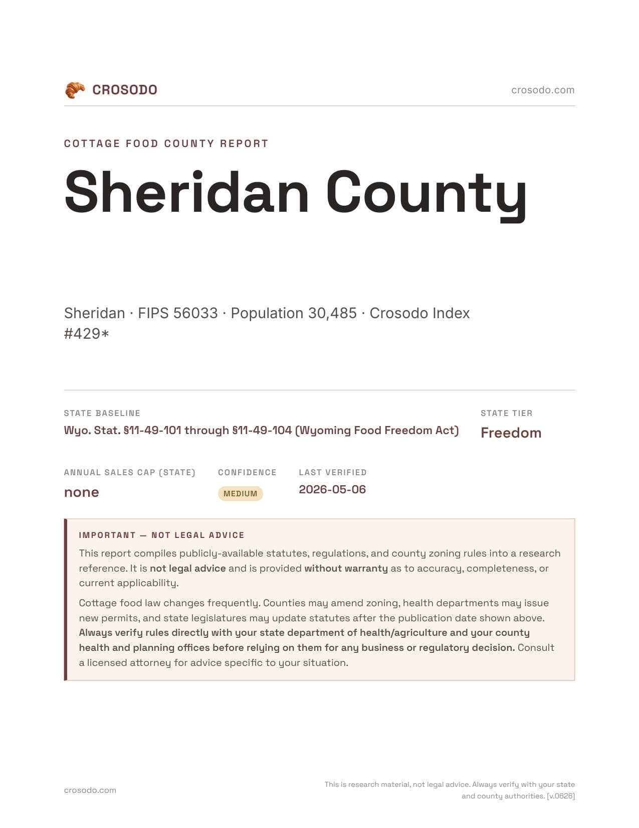 Cover of Sheridan County county cottage food report