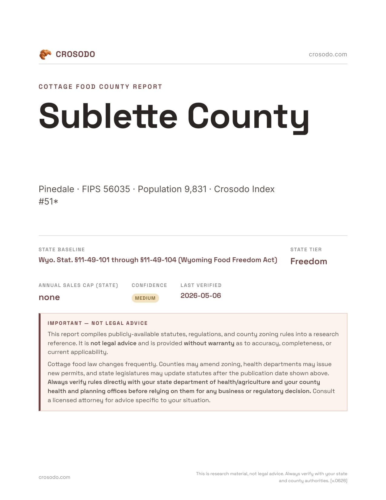 Cover of Sublette County county cottage food report
