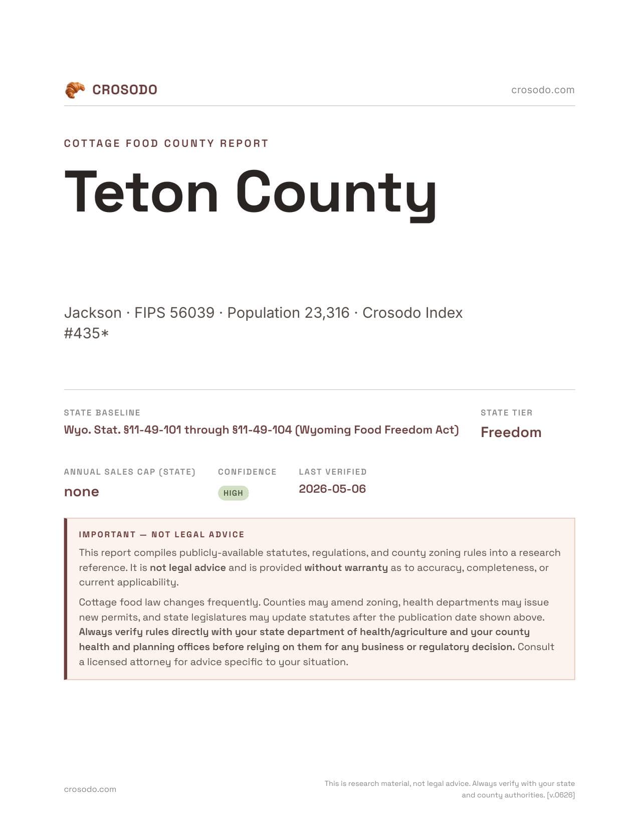 Cover of Teton County county cottage food report