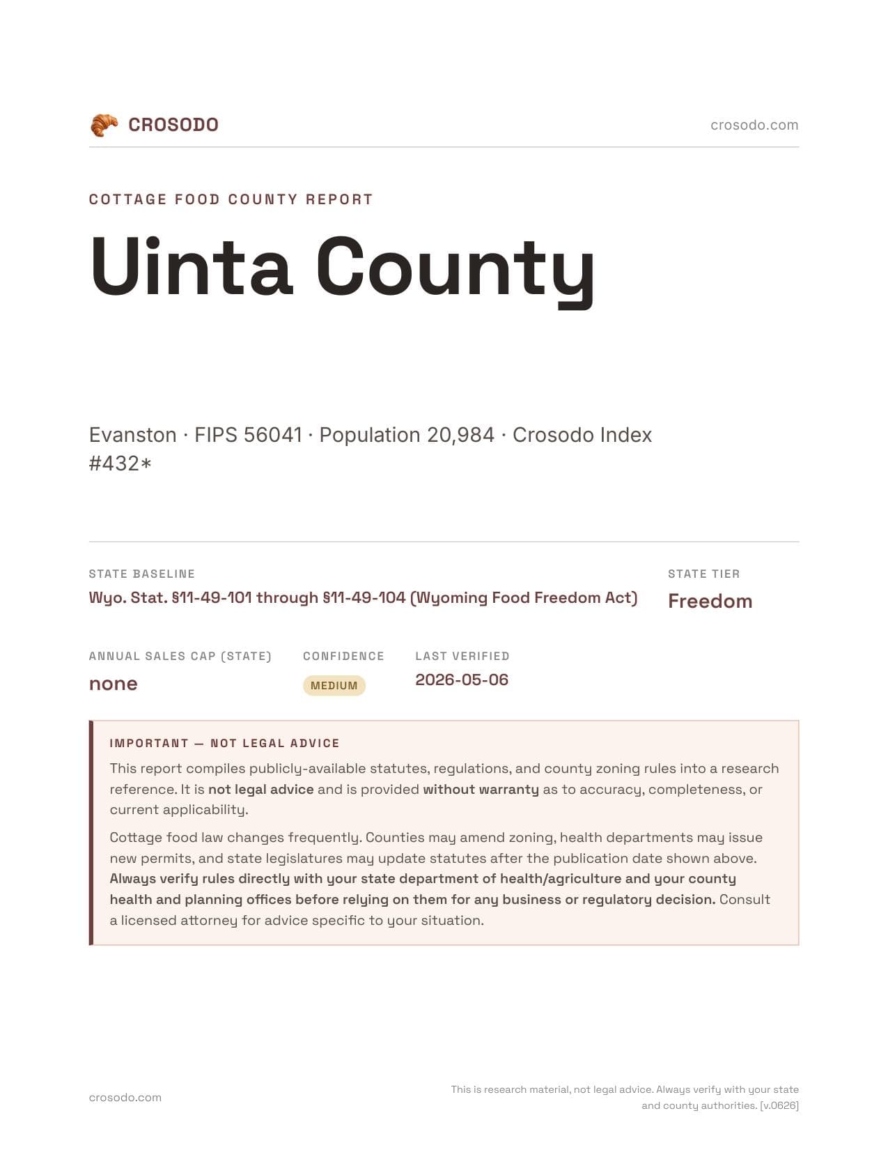 Cover of Uinta County county cottage food report