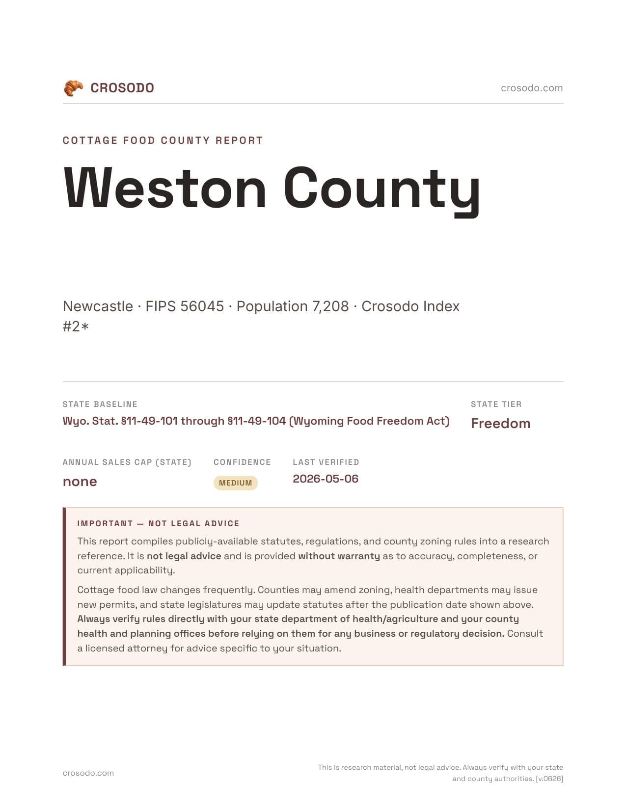 Cover of Weston County county cottage food report