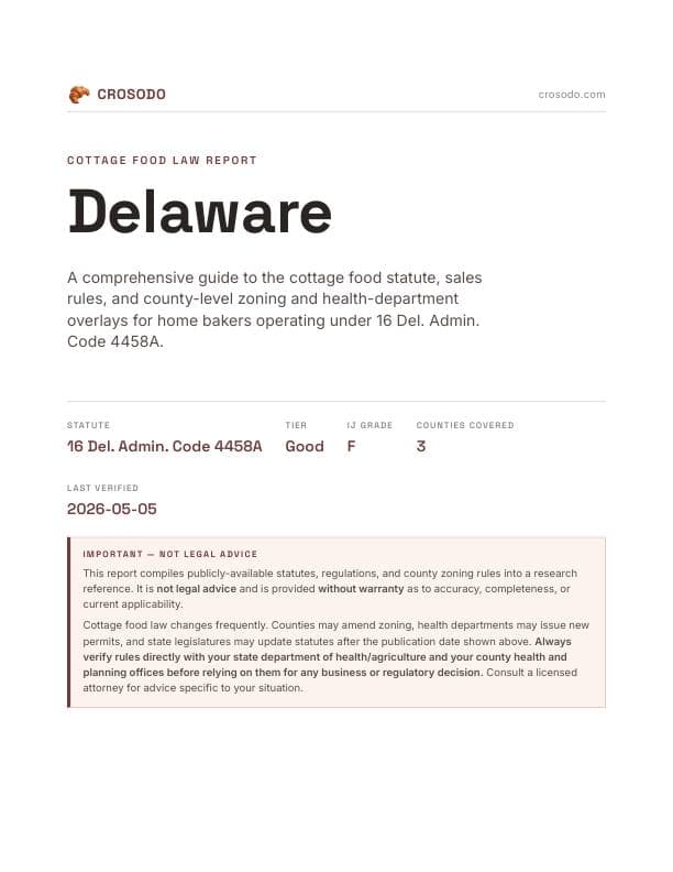 Cover of Delaware cottage food law PDF report