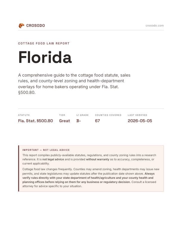 Cover of Florida cottage food law PDF report