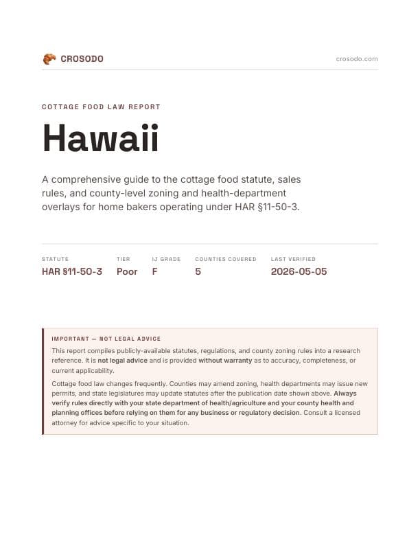 Cover of Hawaii cottage food law PDF report