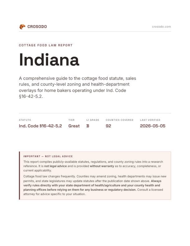 Cover of Indiana cottage food law PDF report