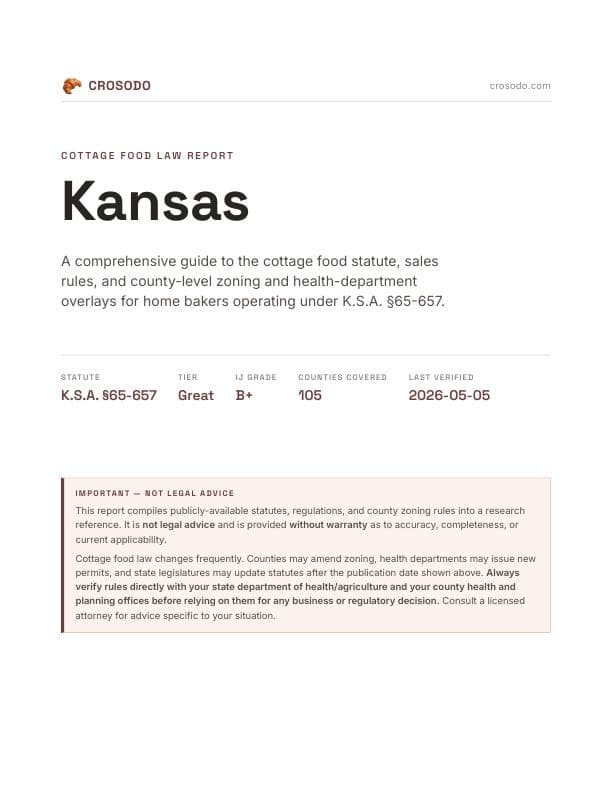 Cover of Kansas cottage food law PDF report