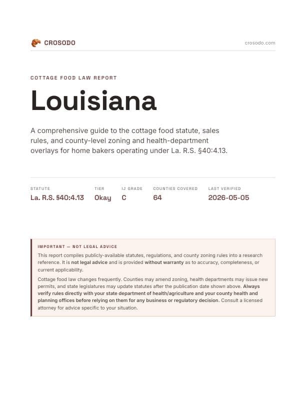 Cover of Louisiana cottage food law PDF report
