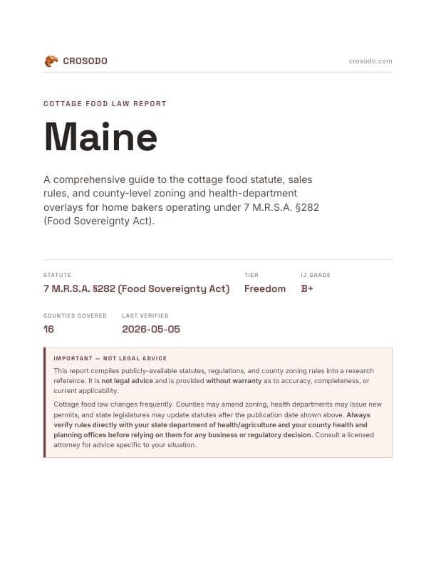 Cover of Maine cottage food law PDF report