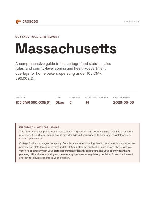 Cover of Massachusetts cottage food law PDF report