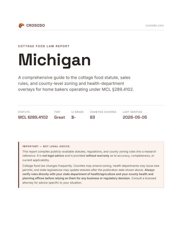 Cover of Michigan cottage food report
