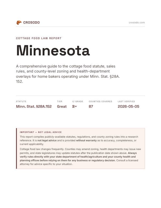 Cover of Minnesota cottage food law PDF report