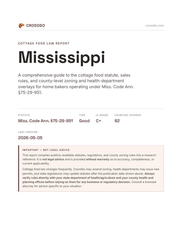 Cover of Mississippi cottage food law PDF report