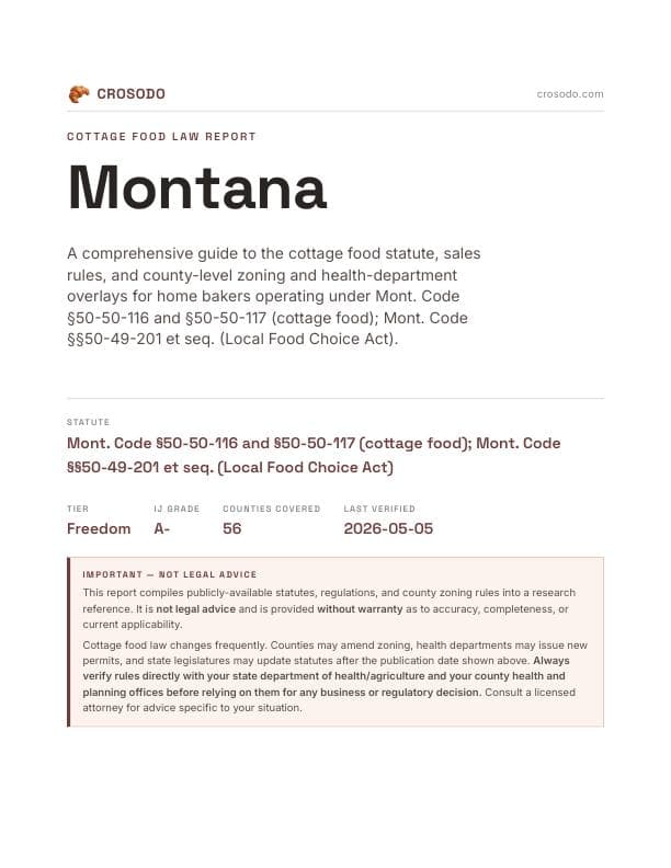 Cover of Montana cottage food law PDF report