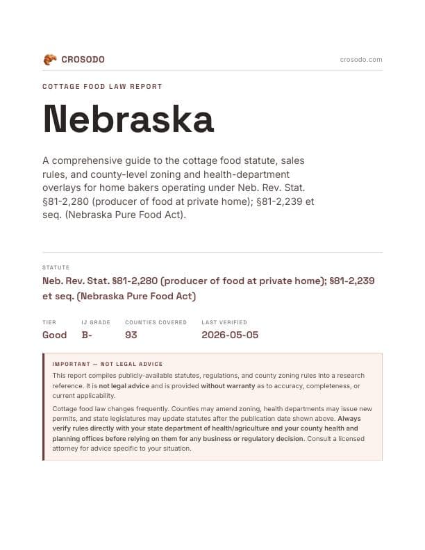 Cover of Nebraska cottage food law PDF report