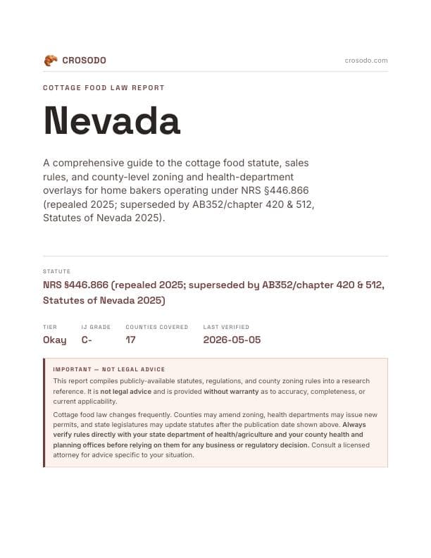 Cover of Nevada cottage food law PDF report