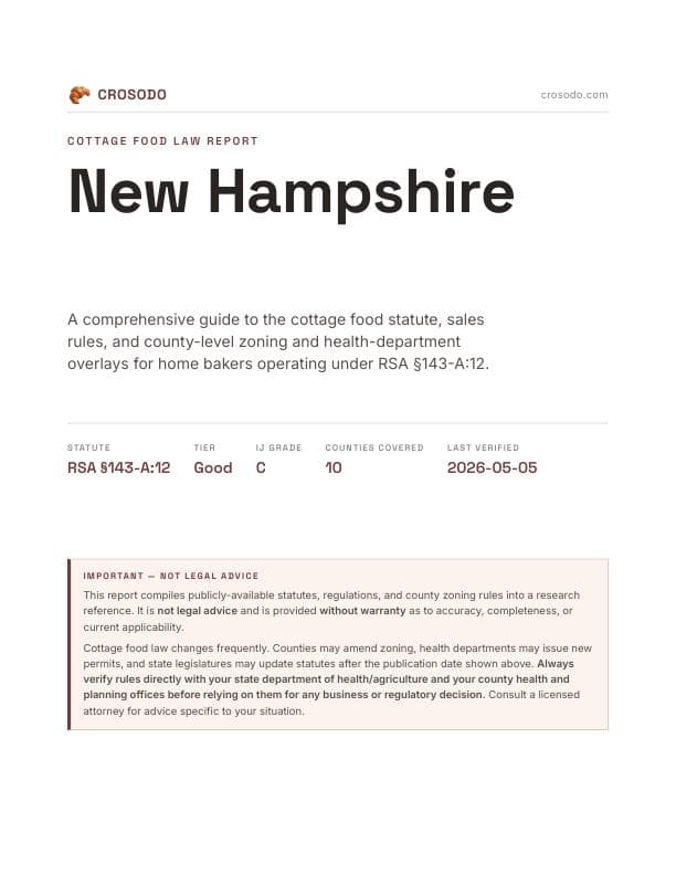 Cover of New Hampshire cottage food law PDF report